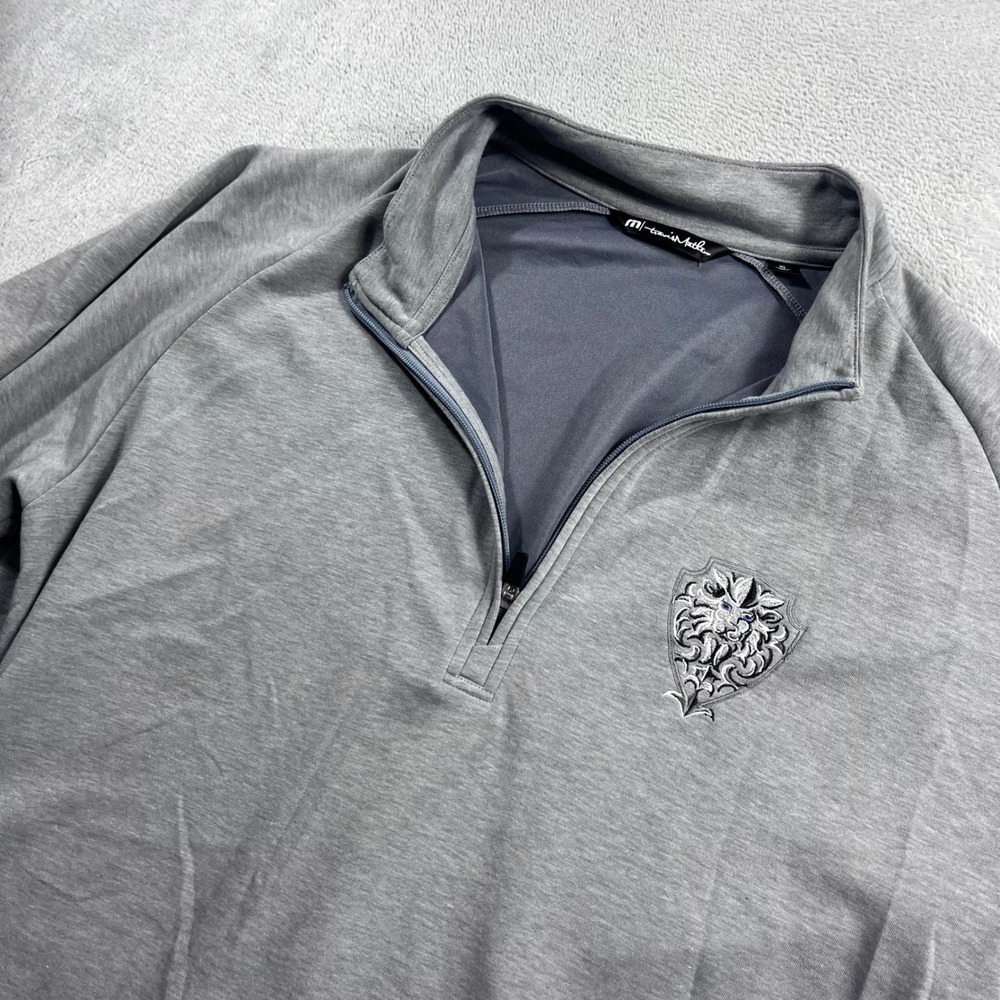 TravisMathew Mens XL Grey Heathered Quarter Zip Pullover Lion Crest 1MY351NL